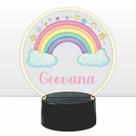 Luminaria em acrilico de led infantil personalizada com nome tema arco iris colorido decorativa mesa ou escrivania