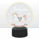 Luminaria em acrilico de led infantil personalizada com nome tema cavalinho colorido decorativa mesa ou escrivania
