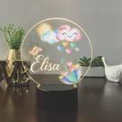Luminaria em acrilico de led infantil personalizada com nome tema chuva de amor colorido decorativa mesa ou escrivania