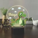 Luminaria em acrilico de led infantil personalizada com nome tema dinossauro colorido decorativa mesa ou escrivania
