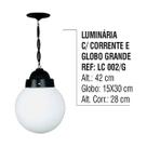 Luminária Externa Interna Globo Grande com Corrente Alumínio