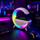 Luminária G LUA LED RGB Caixa Som Bluetooth Carregador por Indução Wireless para Celular Radio FM
