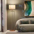 Luminária Indústrial De Chão Salone Champanhe Com Cúpula Palha Unidecor