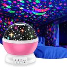 Luminária Infantil Abajur Projetor Lua E Estrelas Giratória Cor Rosa