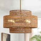 Luminária InterMaka 18" Boho Rattan Chandelier 4-Light