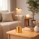 Luminária Led Recarregável Sem Fio Abajur De Mesa Em Metal Dourado Com Luz Ajustável Ligeiro Dourada
