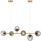 Luminária Lustre 110cm Jabuticaba 6 Globos Vidro Pendente Teto Dourada Gimpo KJDD-E-544-GOLD-Smoky-6