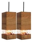 Luminária Lustre Kit Com 2 Pendentes Madeira Cristal