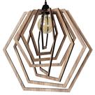 Luminária Lustre Pendente Sala Jantar Cozinha Moderno Hexágono Grande Carvalho