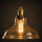 Luminária Lustre Pendente Teto 28x23cm Vidro Âmbar Chapéu Industrial Retrô Vintage E27 Gimpo KJDDE-237-AMB