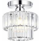 Luminária Lustre Teto 20x15cm 30 Cristais Metal Prata 2 Andares Plafon Gimpo KJGD-020-SILVERY