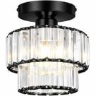 Luminária Lustre Teto 20x15cm 30 Cristais Metal Preto 2 Andares Plafon Gimpo KJGD-020-BLACK