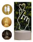 Luminária Luxo Lousa De Mesa Abajur 3D Desenho Mão Coração Iluminação Carrega USB KL1545