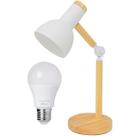 Luminária Mesa Abajur 45cm Articulada Retrô Madeira Gimpo KJTD-685-PAI + 1 Lâmpada 9 Watts LED Bivolt
