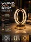 Luminária Mesa LED Oval USB 3 Cores Dourada para Quarto Sala Escritório