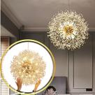 Luminária Pendente 66cm Dente Leão 1292 Cristais Dourado 16 x G9 Lustre Teto Gimpo KJDD-L-458-GOLD