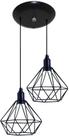 Luminária Pendente Aramado Modelo Diamante Duplo 02 Juntos na mesma Canopla Preto