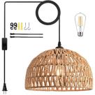 Luminária pendente Ayshwilldec Brown Rattan 4,5 m, plugue com lâmpada
