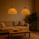 Luminaria Pendente Bambu Artesanal Teto Cozinha Madeira Jacarta 40cm