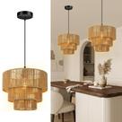 Luminária Pendente Boho BoostArea em Rattan 32 cm 3 Camadas Luminária Pendente Boho BoostArea em Rattan 32 cm 3 Camadas