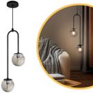 Luminária Pendente Canne Light Preto 2 Globos Fumê 10Cm