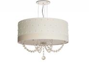 Luminária Pendente Com Pérolas E Cristal 50x15 Branco Luminária Pendente Com Pérolas E Cristal 50x15 Branco