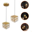 Luminária Pendente Cubo Quadrado Led Dourado De Cristal 10w 3 Em 1 C/ Cabo Ajustável Luminária Pendente Cubo Quadrado Led Dourado De Cristal 10w 3 Em 1 C/ Cabo Ajustável