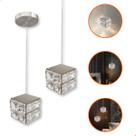 Luminária Pendente Cubo Quadrado Led Prateado De Cristal 10w 3 Em 1 C/ Cabo Ajustável