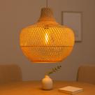 Luminária Pendente De Teto Fibra De Rattan Natural Rustica - Anajé-40