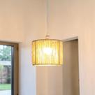 Luminária Pendente de Teto Fibra Natural Sisal Rattan Palha Rústico Lavabo Hall 20cm com FIO