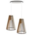 Luminaria Pendente Duplo Koni E27 Madeira MDF CR Desmontada