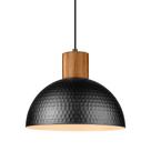 Luminária pendente ELYONA 12 de metal martelado com cúpula de madeira de borracha