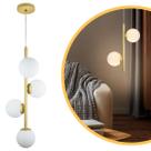 Luminária Pendente Galha Dourado 4 Globos Vidro Leitoso 12Cm Luminária Pendente Galha Dourado 4 Globos Vidro Leitoso 12Cm