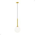 Luminária Pendente Haste Globo Vidro Leitoso Bola Ø12 Jabuticaba 1xG9 Moderno Para Cabeceira de Cama
