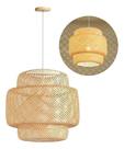 Luminária pendente led teto lustre palha bambu bivolt 37cm