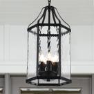 Luminária pendente Lighceac 10" preta 110V de vidro ondulado de 5 luzes Luminária pendente Lighceac 10" preta 110V de vidro ondulado de 5 luzes
