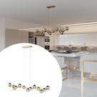 luminária Pendente lustre de Teto Jabuticaba de Alumínio Dourado Com 13 Globos de Vidros Fume