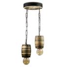 Luminária Pendente Lustre Duplo em Madeira Maciça Barril Colonial Vintage Retrô