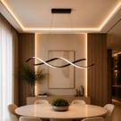 Luminária Pendente Lustre Led 3 em 1 Dna Preto Moderno Luxuoso Bivolt INL120