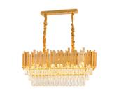 Luminária Pendente Lustre Retangular Luxuoso Dourado e Cristais Vana Sindora INL107