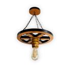 Luminária Pendente Lustre Roda de Carroça em Madeira Maciça 33cm Rústico Colonial Vintage Retrô