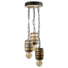 Luminária Pendente Lustre Triplo em Madeira Maciça Barril Rústico Colonial Vintage Retrô - Ideal para Pergolados Chalés Sítios e Cabanas