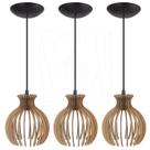 Luminária Pendente Madeira Nacar 18cm E27 Sala 3 Unidades