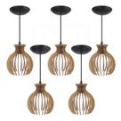 Luminária Pendente Madeira Nacar 18cm E27 Sala 5 Unidades