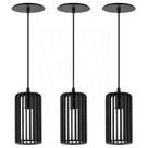 Luminária Pendente Madeira Paladio P 3 Unidades Preto