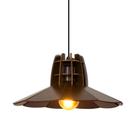 Luminária Pendente Madeira Rustico Prato Aletado Pequeno