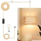 Luminária pendente Plug in Qingmiao Rattan Hanging Lamp Boho Style