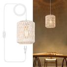 Luminária pendente Plug in YXTH Rattan tecida à mão em vime branca
