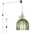 Luminária pendente Shenmoyl Mini Plug em latão com vidro tulipa verde