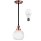 Luminária Pendente Taschibra Doha, Dourada e Lâmpada Led Bulbo 6500K, Branca, 12 Watts, Bivolt